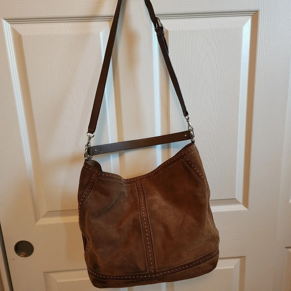 Ralph Lauren Baswick Brown Suede Hobo Bag